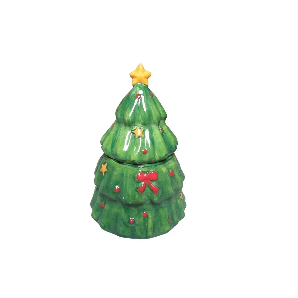 Green Ceramic Christmas Tree Cookie Jar,